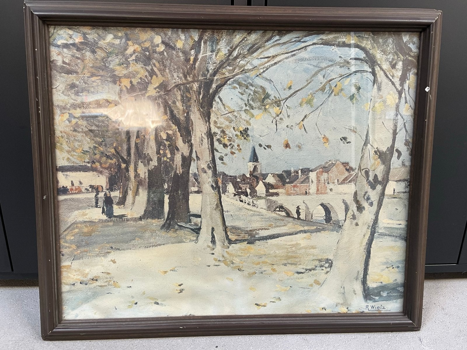 Schilderij R. Wintz - Quai de la Somme à Amiens, Antiek en Kunst, Kunst | Schilderijen | Klassiek, Ophalen, Realistisch, Gesigneerd