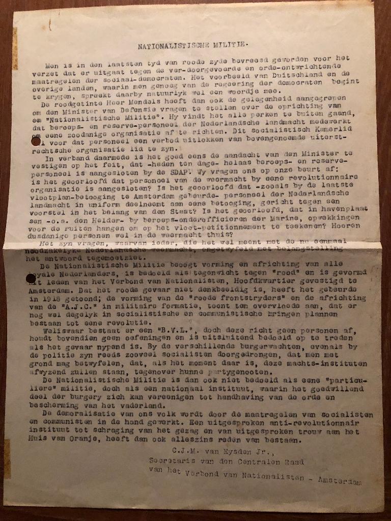 Vroeg-Fascisme, circa 1930. Intern stuk van het Verbond van, Verzenden, Tweede Wereldoorlog, Gelezen, Overige onderwerpen
