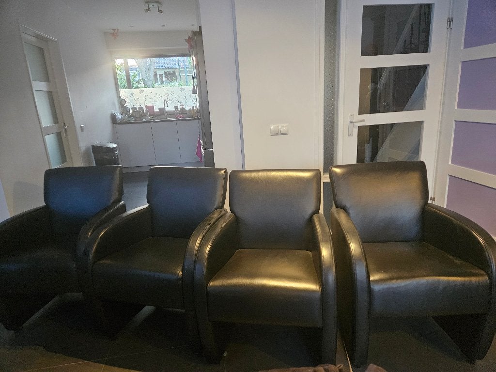 Lederen eettafel stoelen, Huis en Inrichting, Stoelen, Ophalen, Gebruikt, Zwart, Leer