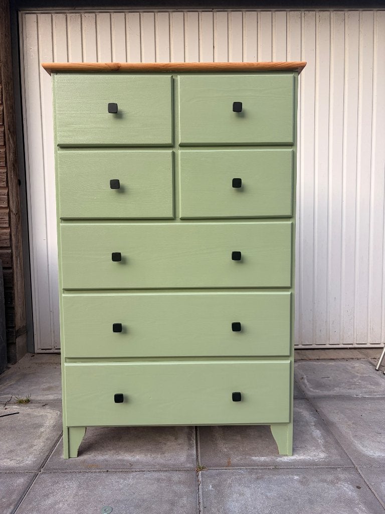 Salie groen dressoir, Ophalen, 50 tot 100 cm, Zo goed als nieuw, Met lade(s)