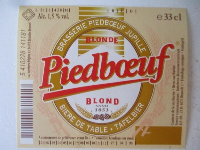 bieretiket Belgie 12-4 (12M) piedboeuf, Verzamelen, Biermerken, Ophalen of Verzenden, Gebruikt, Overige typen, Overige merken