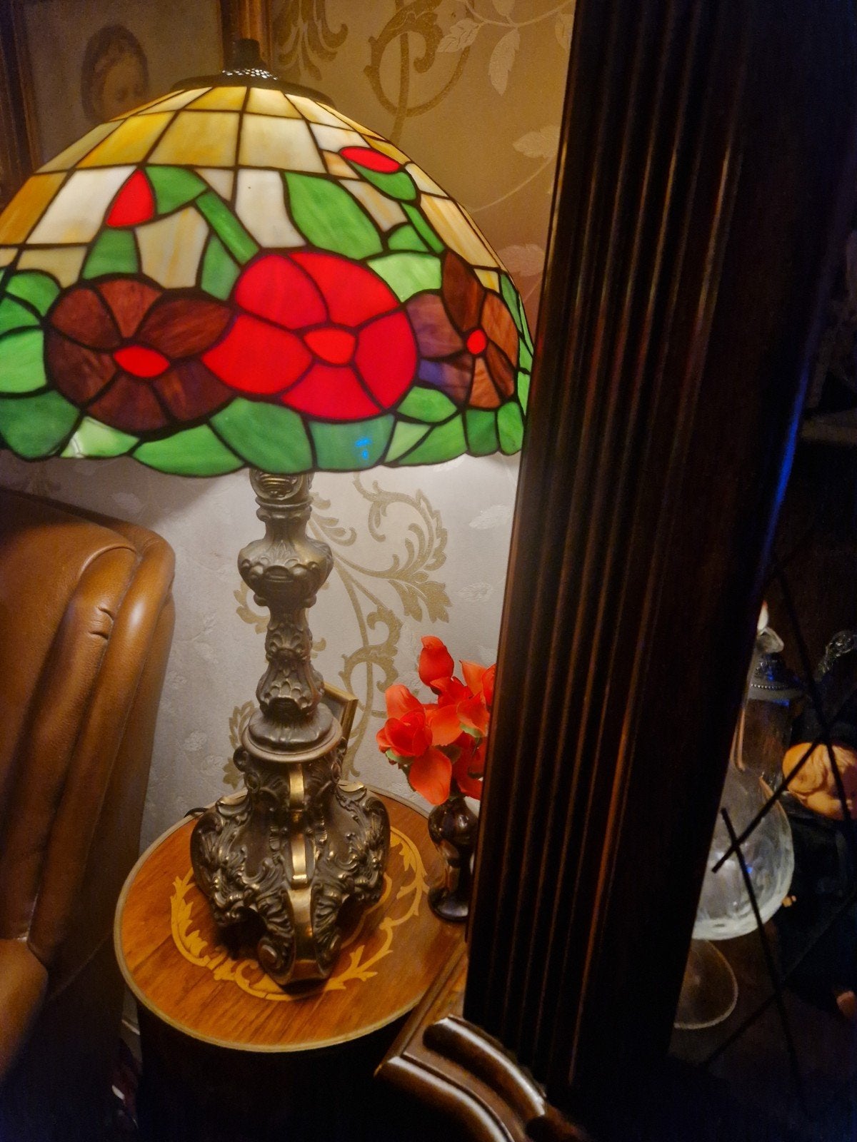 Tiffany Stijl Tafellamp met Bloemenmotief, Ophalen