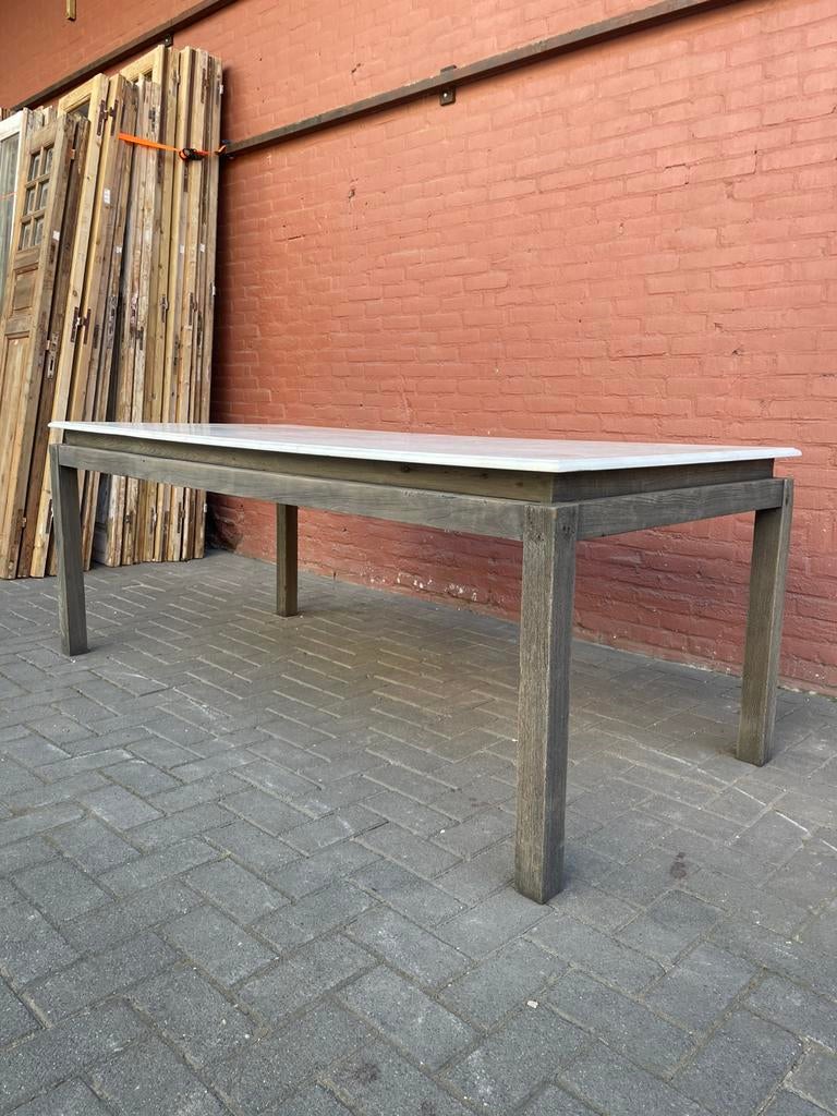 Antieke teakhouten eettafel met marmeren blad, Ophalen of Verzenden, Gebruikt