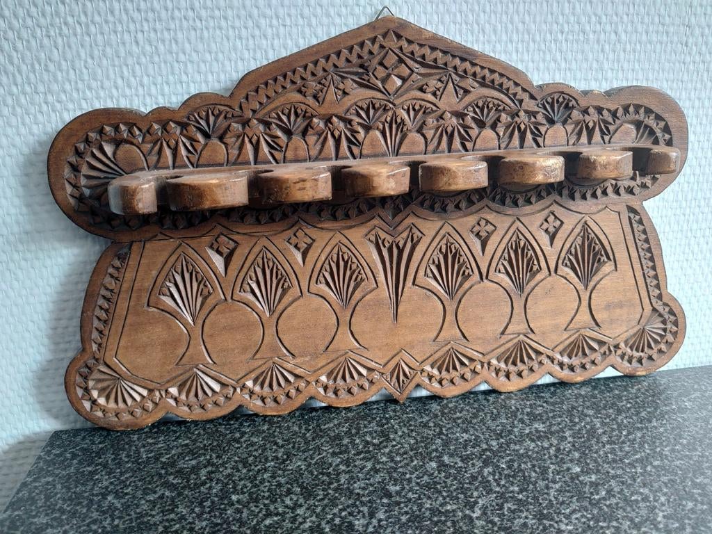 Houten pijpenhouder met houtsnijwerk - 7 pijpen, Ophalen of Verzenden