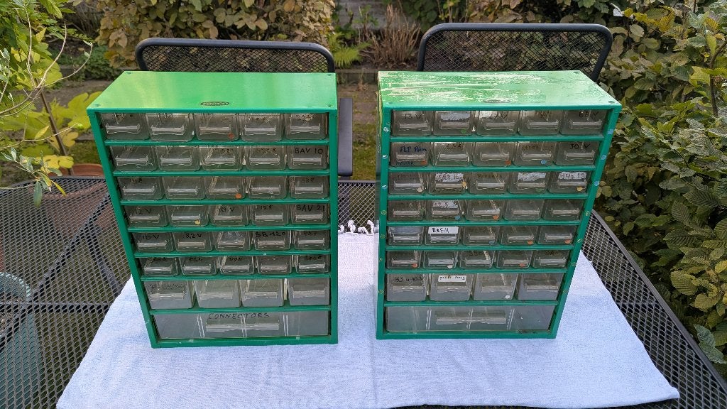 Set van 2 vintage groene Raaco ladekasten, Ophalen, Gebruikt, 50 tot 100 cm, 3 of 4 laden