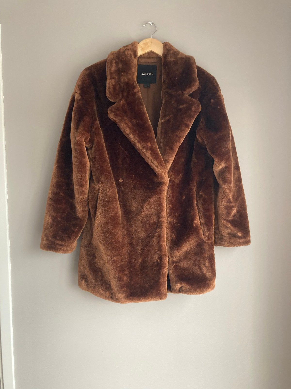 Monklfaux fur jas bruin maat S, Ophalen of Verzenden, Zo goed als nieuw, Maat 36 (S), Bruin