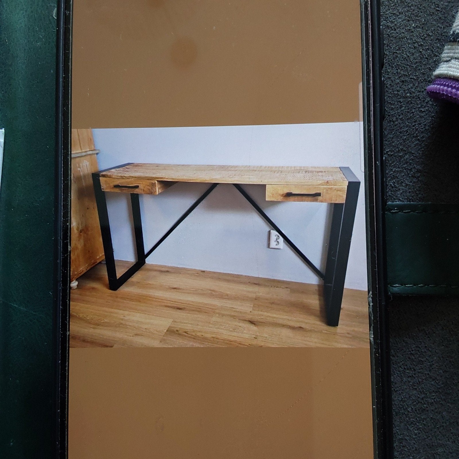 Industriële mango bureau met 2 laden, Ophalen, Gebruikt
