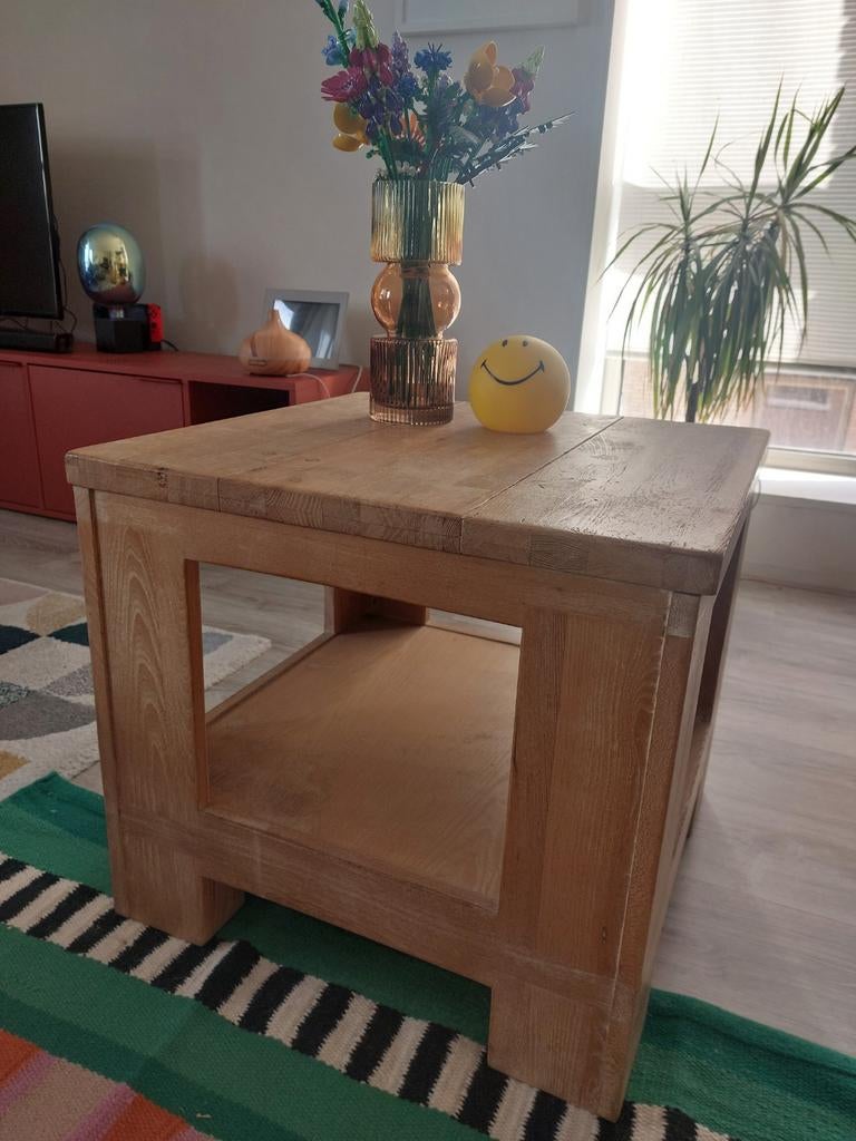 Massief houten (zware) bijzettafel, Ophalen, 25 tot 50 cm, Rechthoekig, 50 tot 100 cm