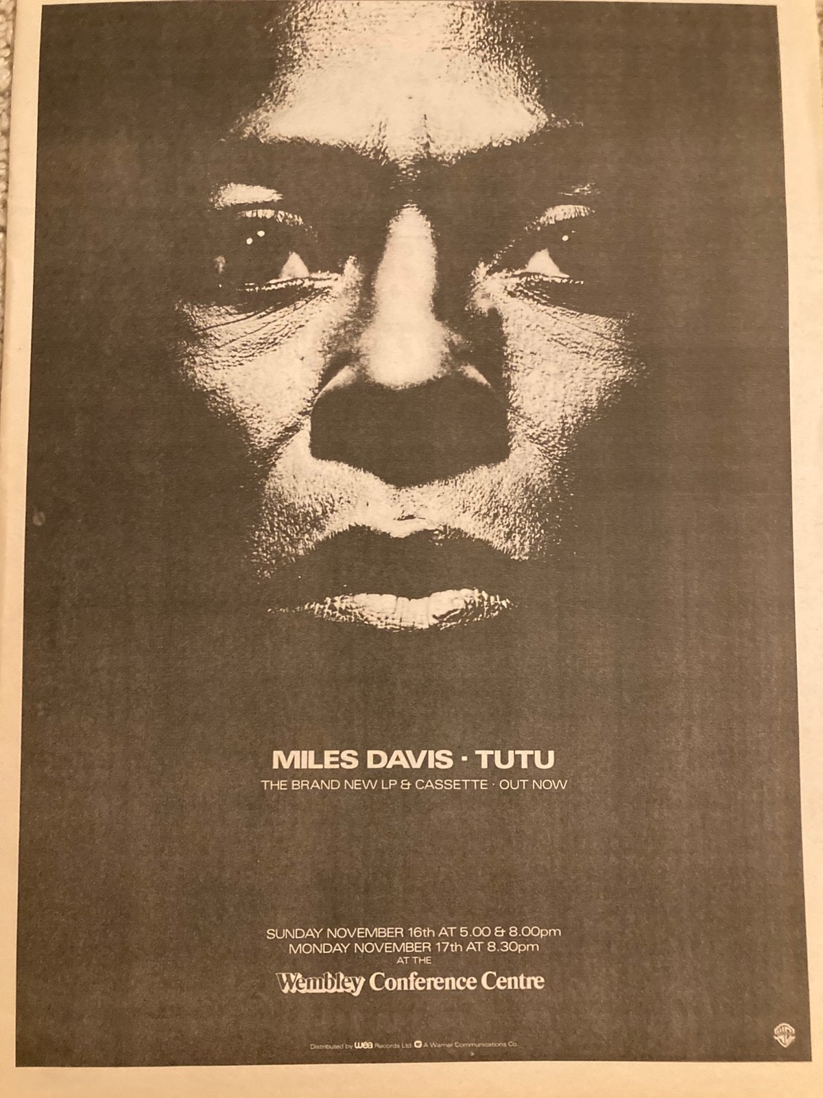MILES DAVIS Tutu A3 formaat advertentie, Ophalen of Verzenden, Zo goed als nieuw, A1 t/m A3