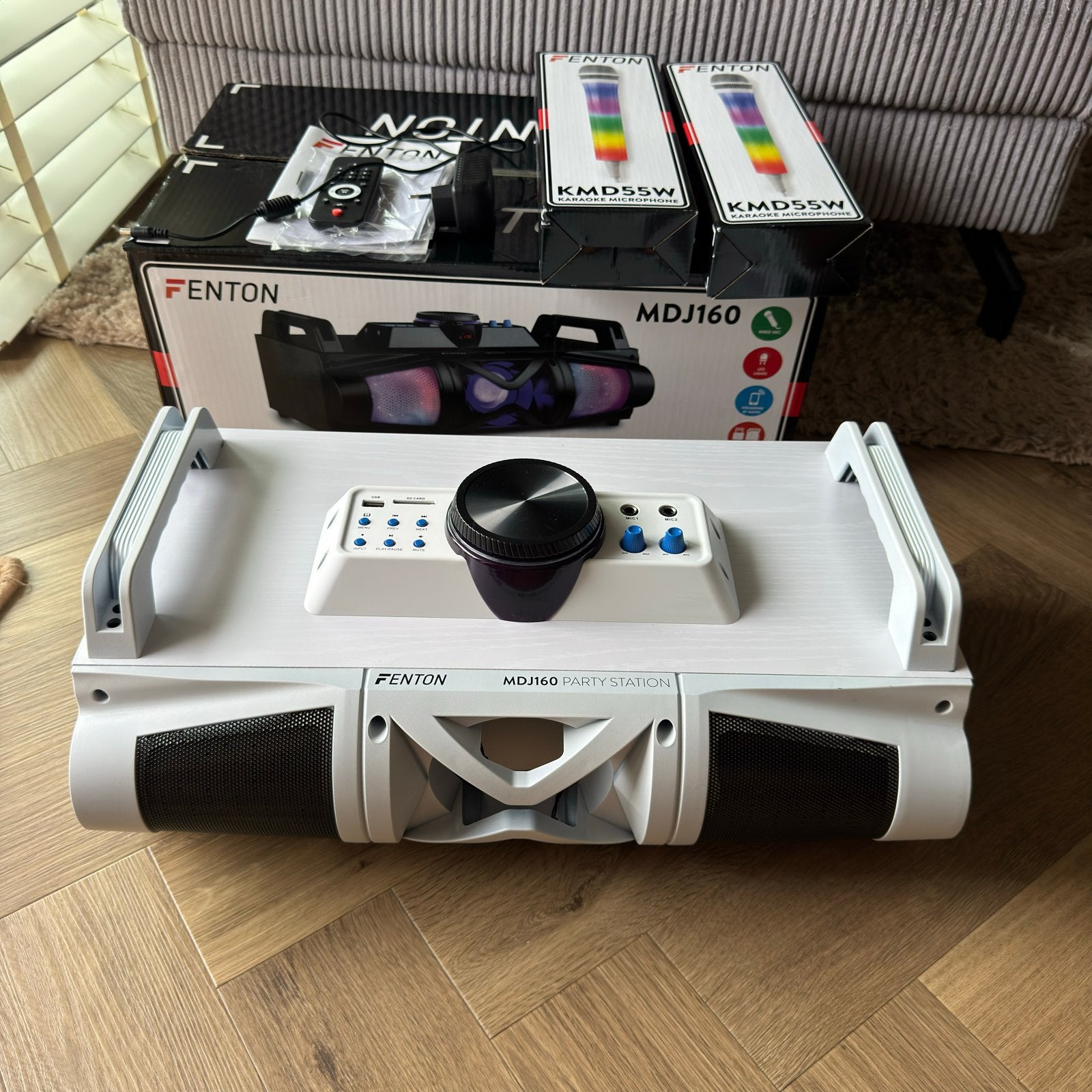 Fenton MDJ160B Karaoke Party Station + 2 Microfoons, Ophalen, Zo goed als nieuw, Complete set