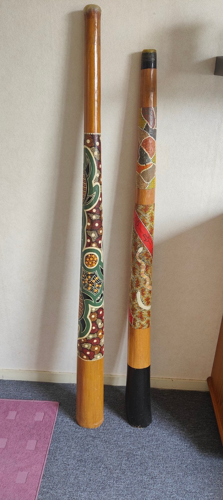 Twee prachtige, zware didgeridoo's met unieke beschildering, Ophalen, Gebruikt