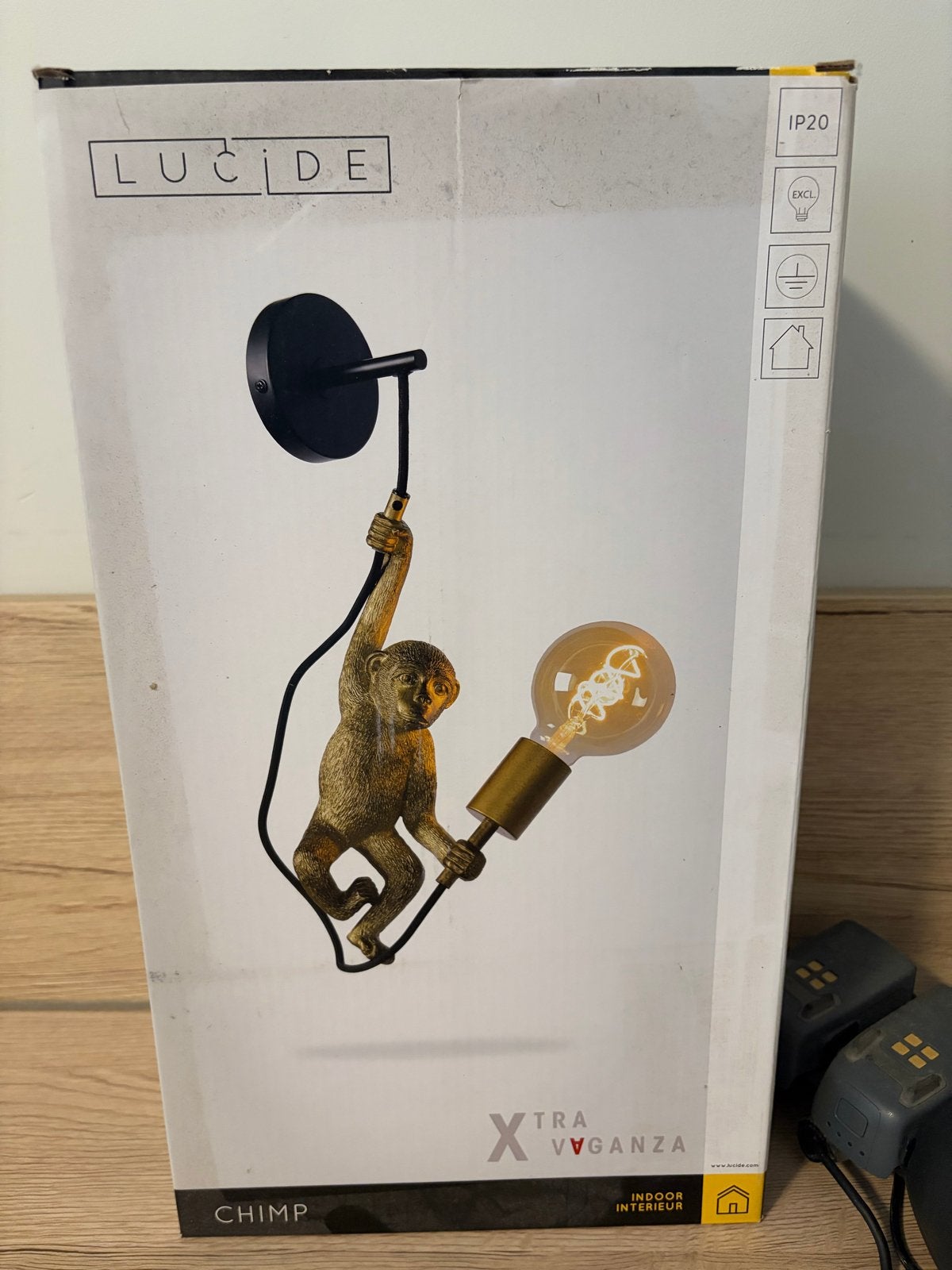 Lucide Chimp wandlamp - Goudkleurige aap met E27 fitting, Nieuw, Goud, Lucide, Wandlamp