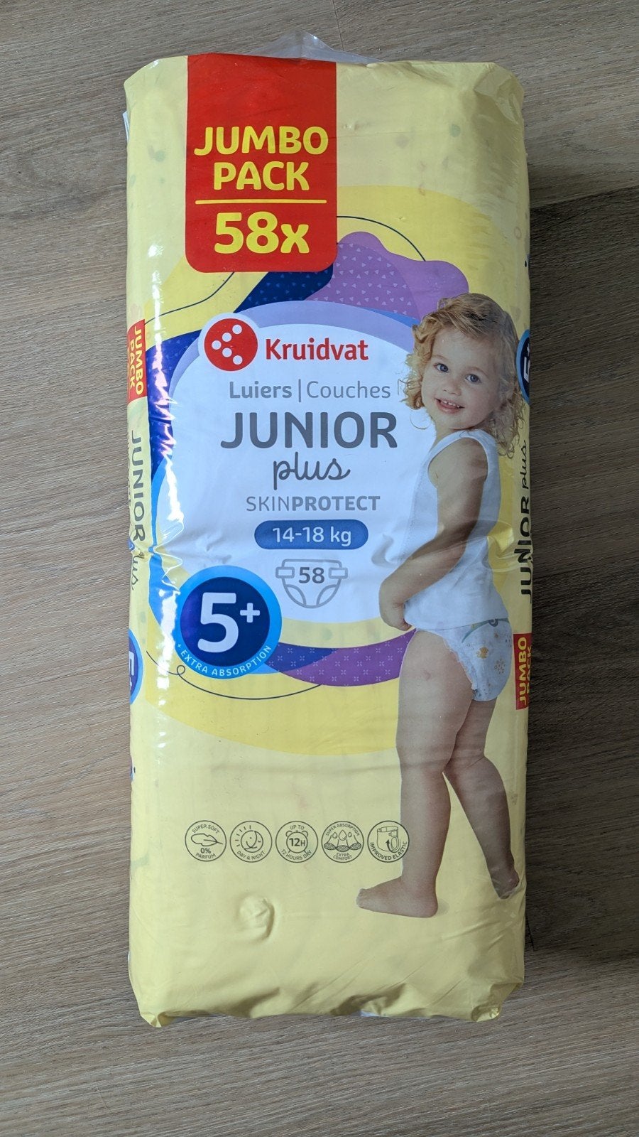 Kruidvat Junior Plus Luier Maat 5+ Jumbopack (58 stuks), Ophalen, Nieuw