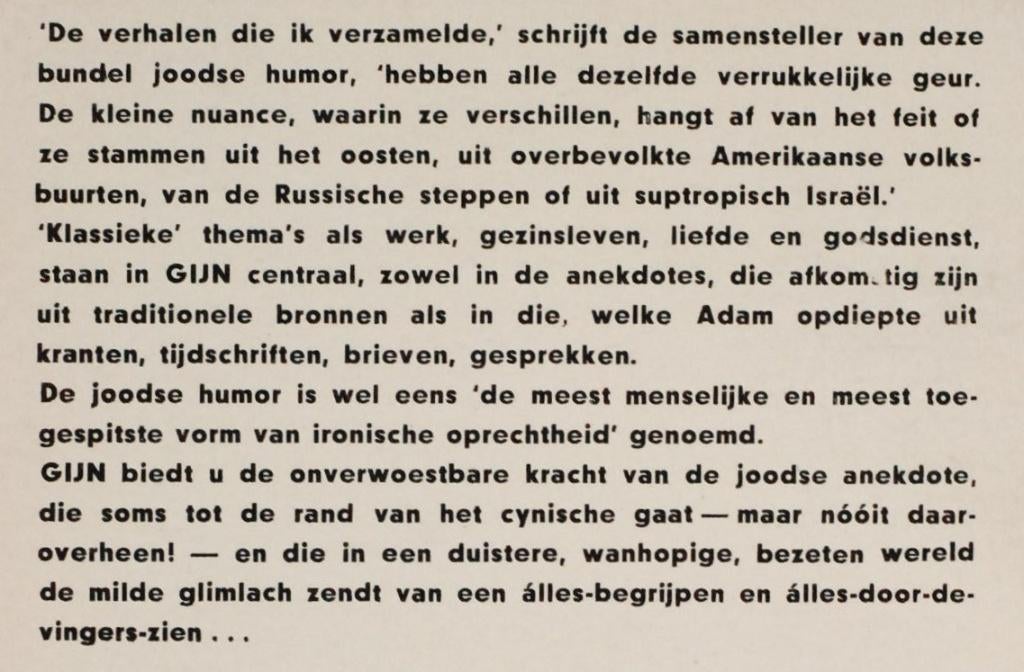 Gijn, een bundel joodse humor - Adam (1968), Verzenden, Zo goed als nieuw, Verhalen