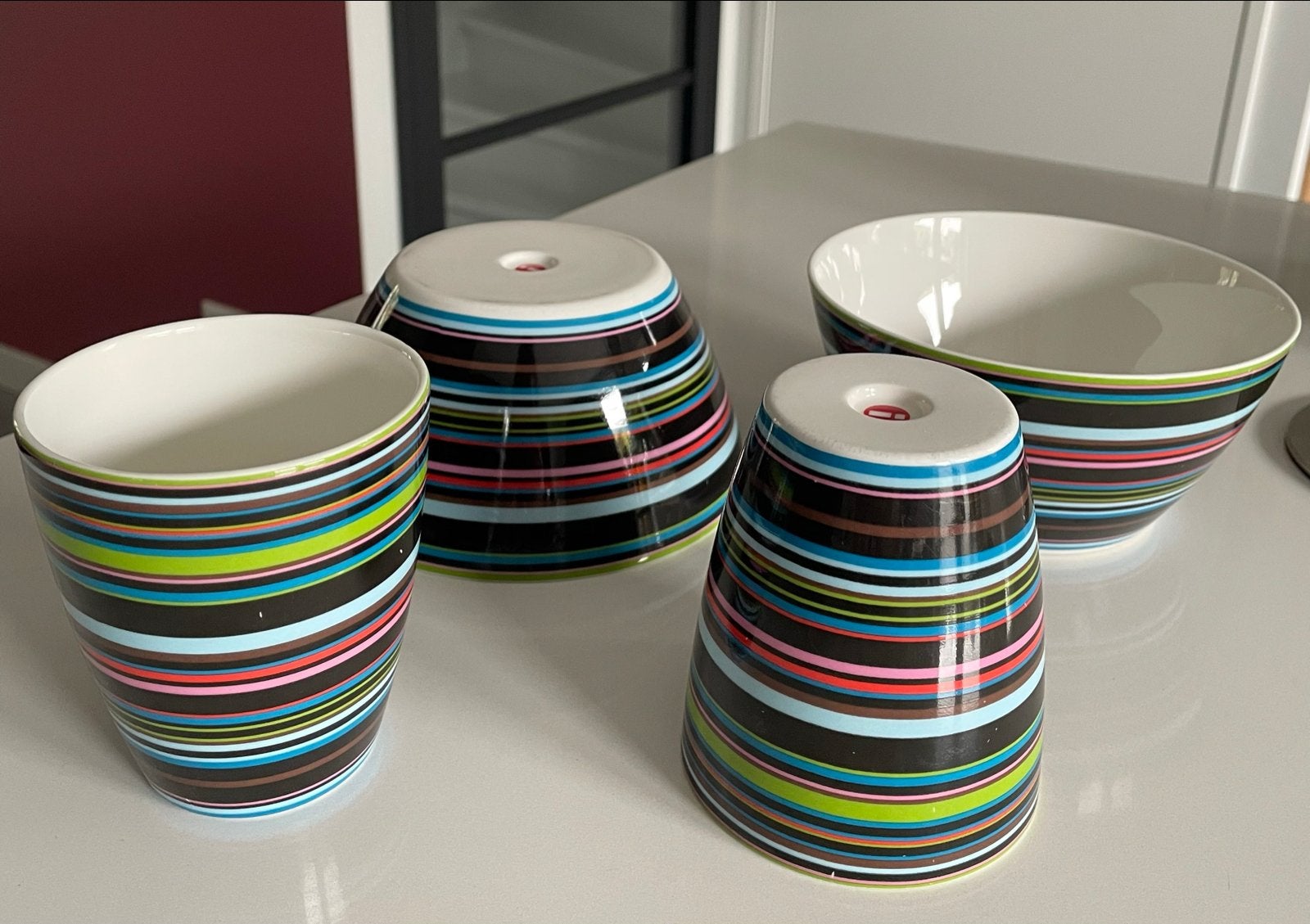 Iittala Origo zwart - 2 mokken en 2 kommen, Huis en Inrichting, Gebruikt, Overige merken, Keramiek, Ophalen of Verzenden