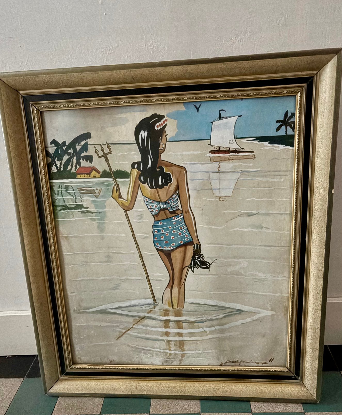 Schilderij uit 1943 Vrouw met drietand, Ophalen, Portret of Personen, Overige ondergronden, Impressionistisch