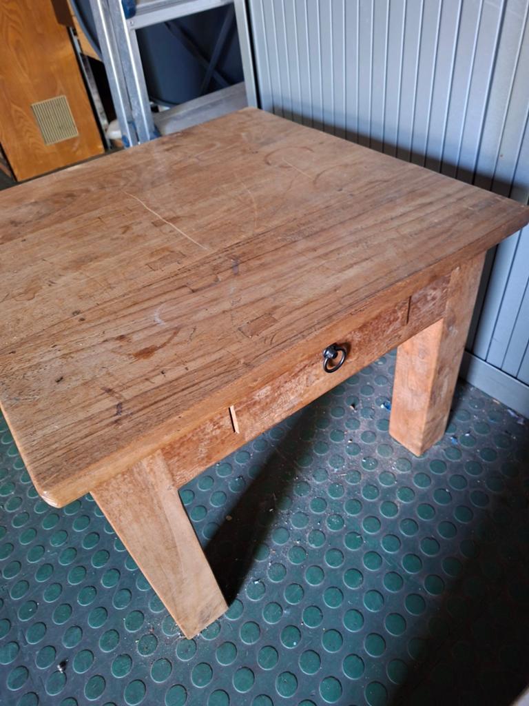Teak houten salontafel met lade, Ophalen, Gebruikt, 50 tot 100 cm, Teakhout