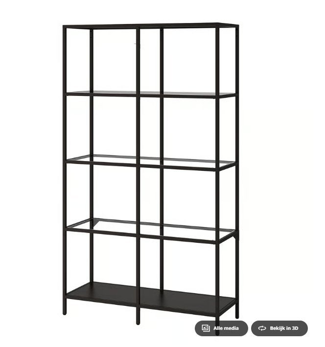 IKEA VITTSJÖ kast / stellingkast zwart glas, Ophalen, Zo goed als nieuw