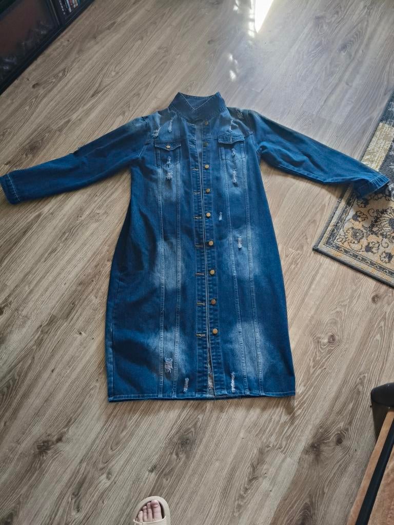 Lange denmin jas, Kleding | Dames, Grote Maten, Ophalen of Verzenden, Nieuw, Zwart, Jas of Mantel