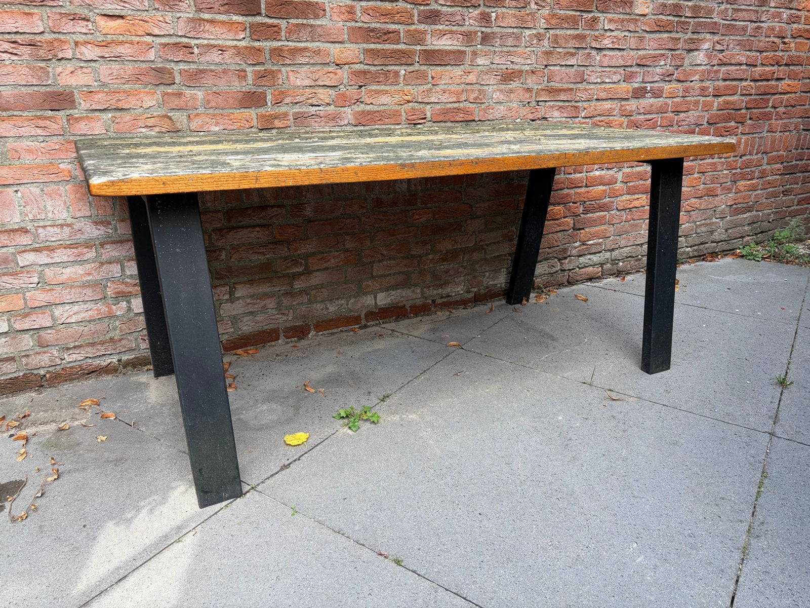 Houten tafel met stalen frame, Ophalen, Gebruikt, Rechthoekig