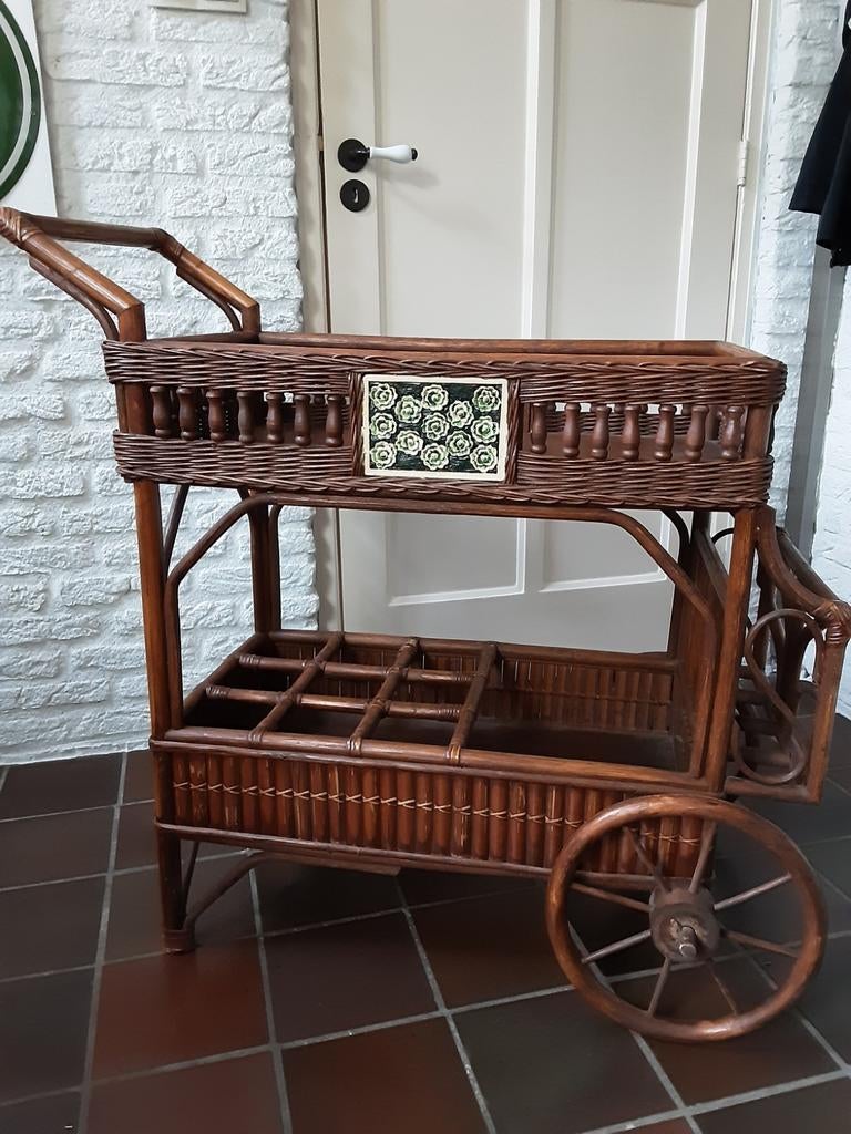 rotan serveerwagen, theewagen, drankenwagen, Huis en Inrichting, Ophalen, Zo goed als nieuw