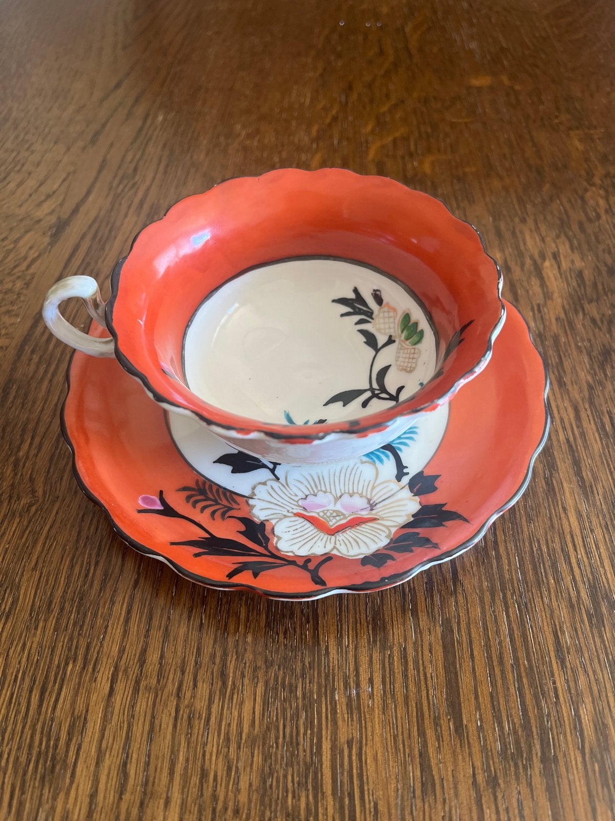 Vintage Japans theekopje en schotel, handgeschilderd, Ophalen