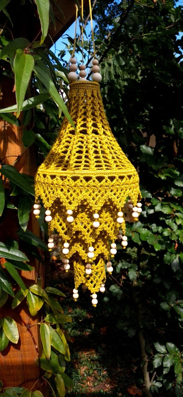 Boho style kroonluchter hanglamp (gehaakt), Huis en Inrichting, Ophalen of Verzenden, Nieuw, Natuurlijk materiaal, Boho