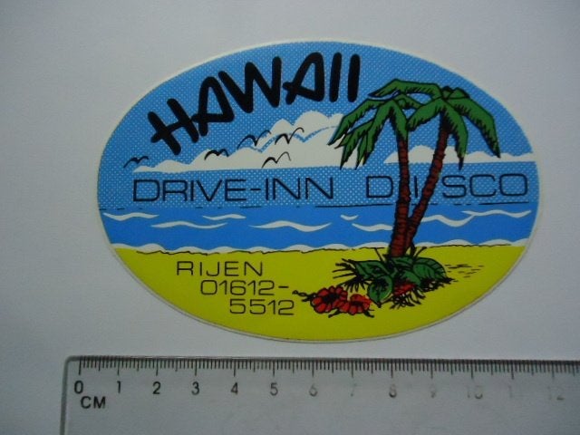 sticker oud HAWAII drive disco rijen palm strip retro pop, Verzamelen, Verzenden, Zo goed als nieuw, Bedrijf of Vereniging