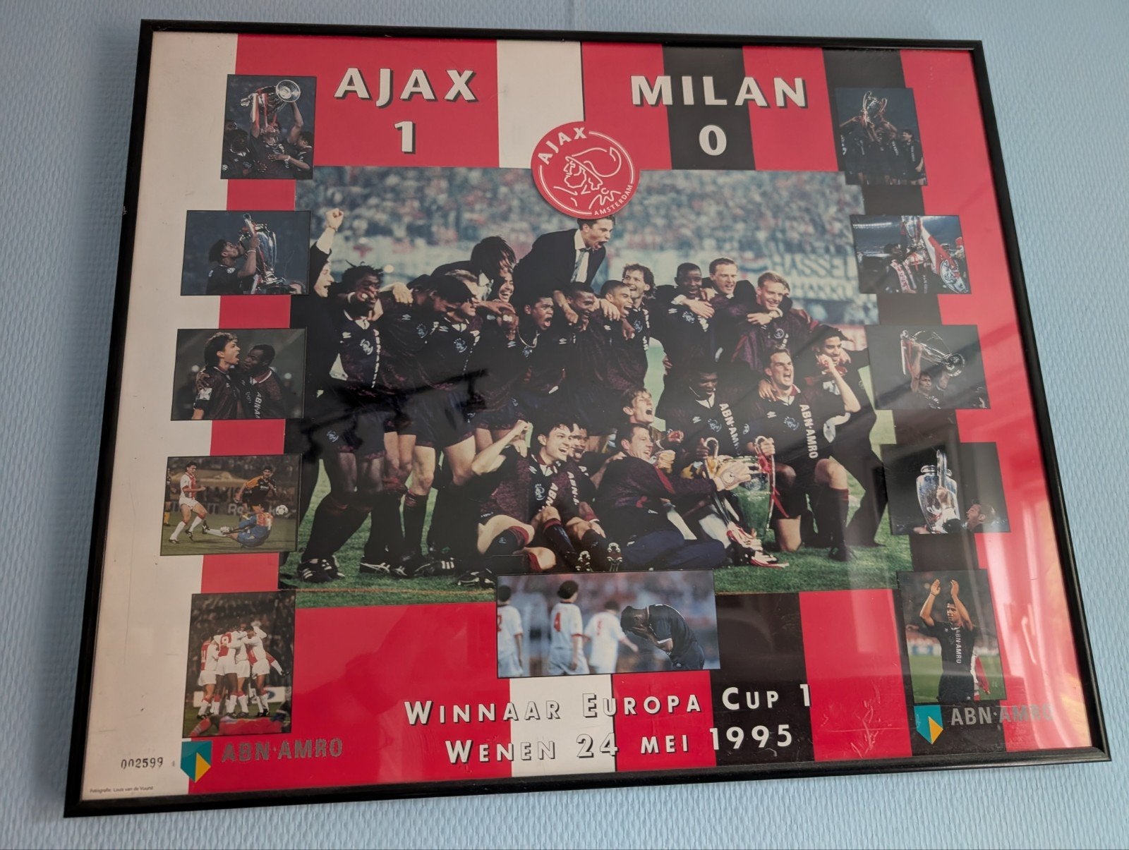 Ajax - Milan Europa Cup 1 Winnaar 1995 Ingelijst, Verzamelen, Ophalen, Gebruikt, Ajax, Poster, Plaatje of Sticker