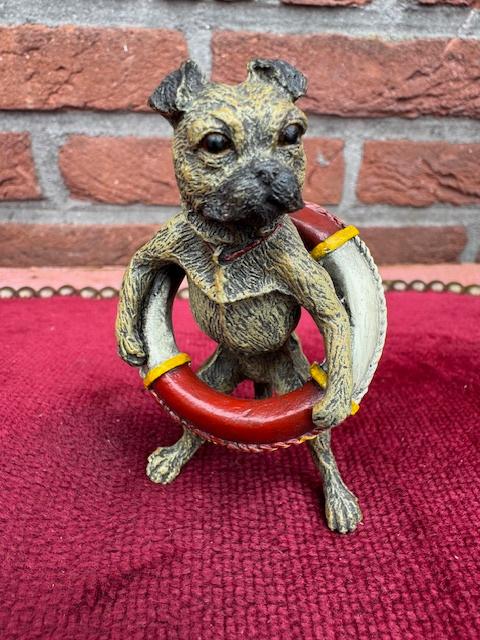 Weens brons: mopshond met reddingsboei!, Antiek en Kunst, Antiek | Koper en Brons, Brons, Ophalen of Verzenden