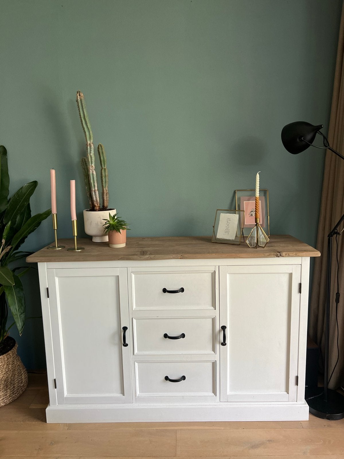 Landelijk houten wit dressoir met lades en deuren, Ophalen, Gebruikt, 100 tot 150 cm, Met lade(s)