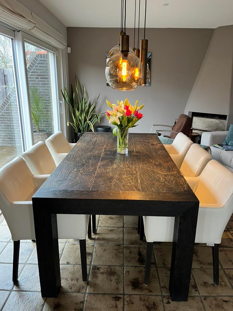 Eettafel met 6 lederen stoelen, Ophalen, Gebruikt, 200 cm of meer, 50 tot 100 cm