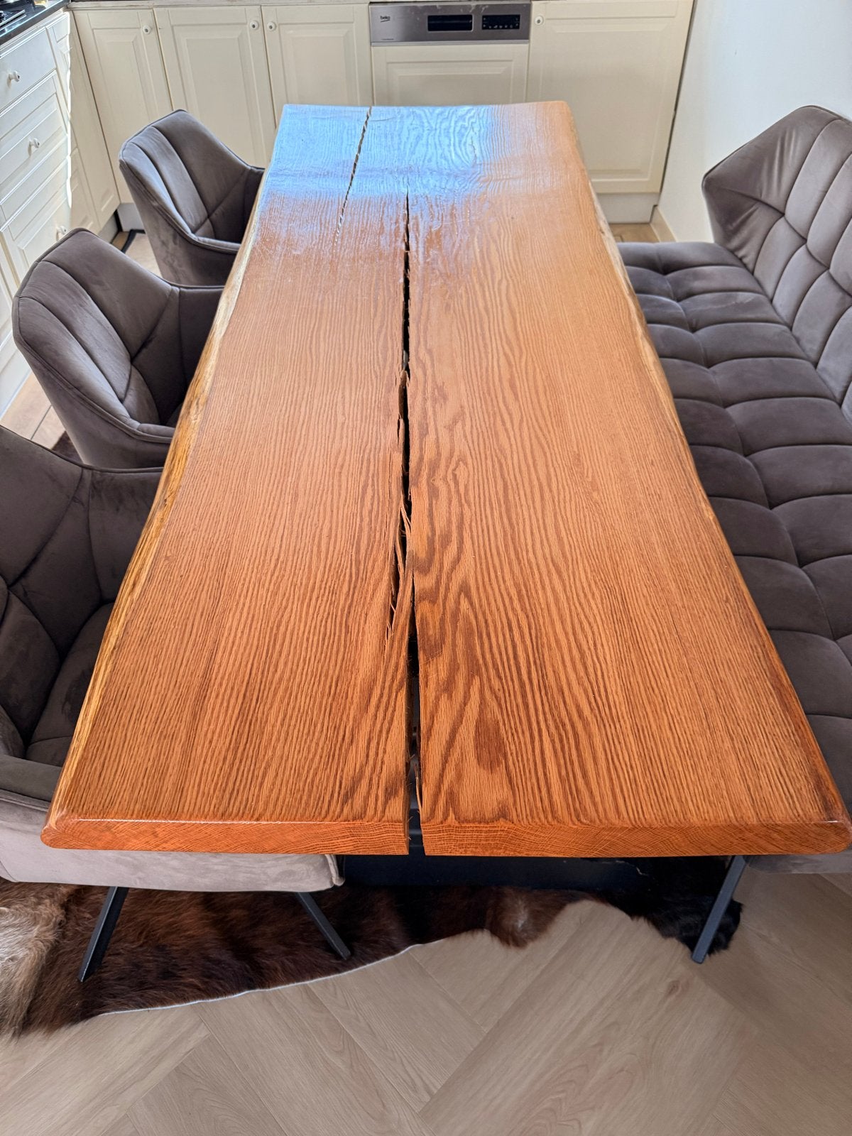 Eettafel, salontafel en wandplank  boomstam, Ophalen, Gebruikt, Eikenhout