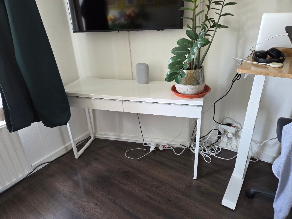 IKEA BESTÅ BURS bureau hoogglans wit 120x40, Huis en Inrichting, Bureaus, Ophalen, Gebruikt, 120 cm, 40 cm