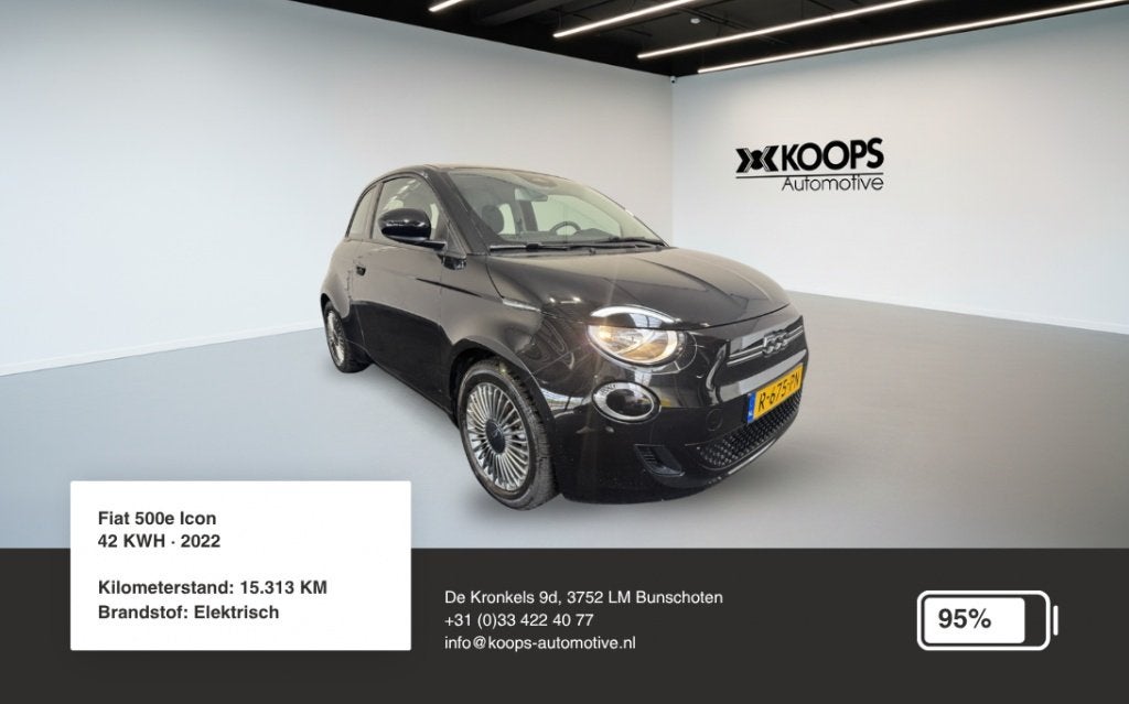 Fiat 500e Icon 42KWH SOH 95% | Carplay | Cruise control | Na, Auto's, Fiat, Automaat, Dealer onderhouden, 118 pk, Automatische klimaatregeling