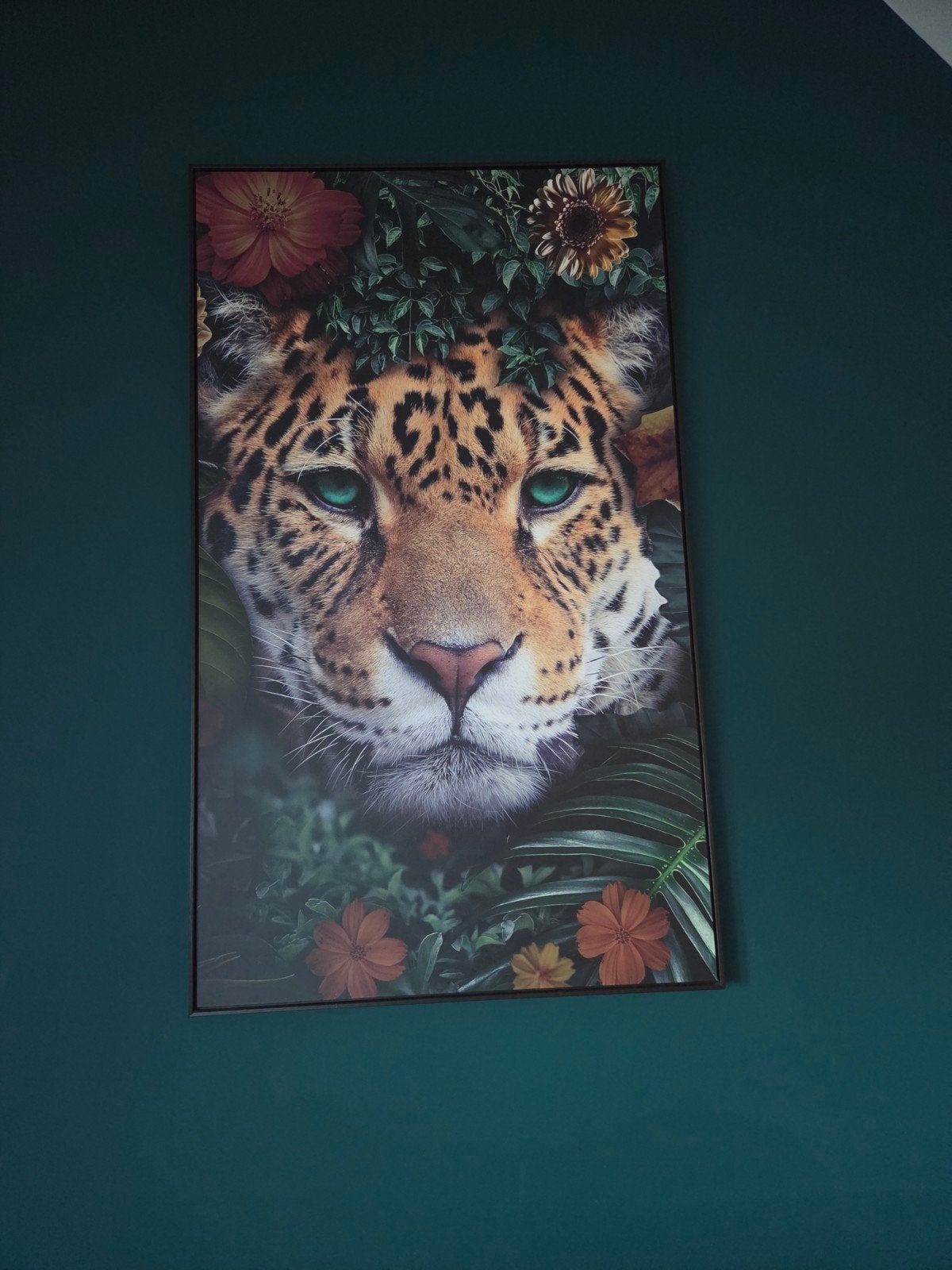 Schilderij Tijger met Botanische Elementen - 118x70 cm, Antiek en Kunst, Ophalen