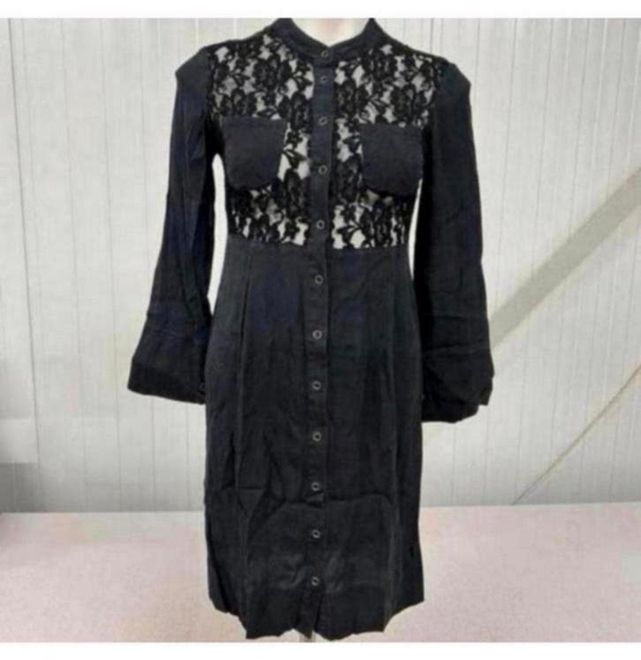 DKNY Donna Karan New York zwarte bloemen kanten knoop jurk, B, Zwart, B, Ophalen of Verzenden