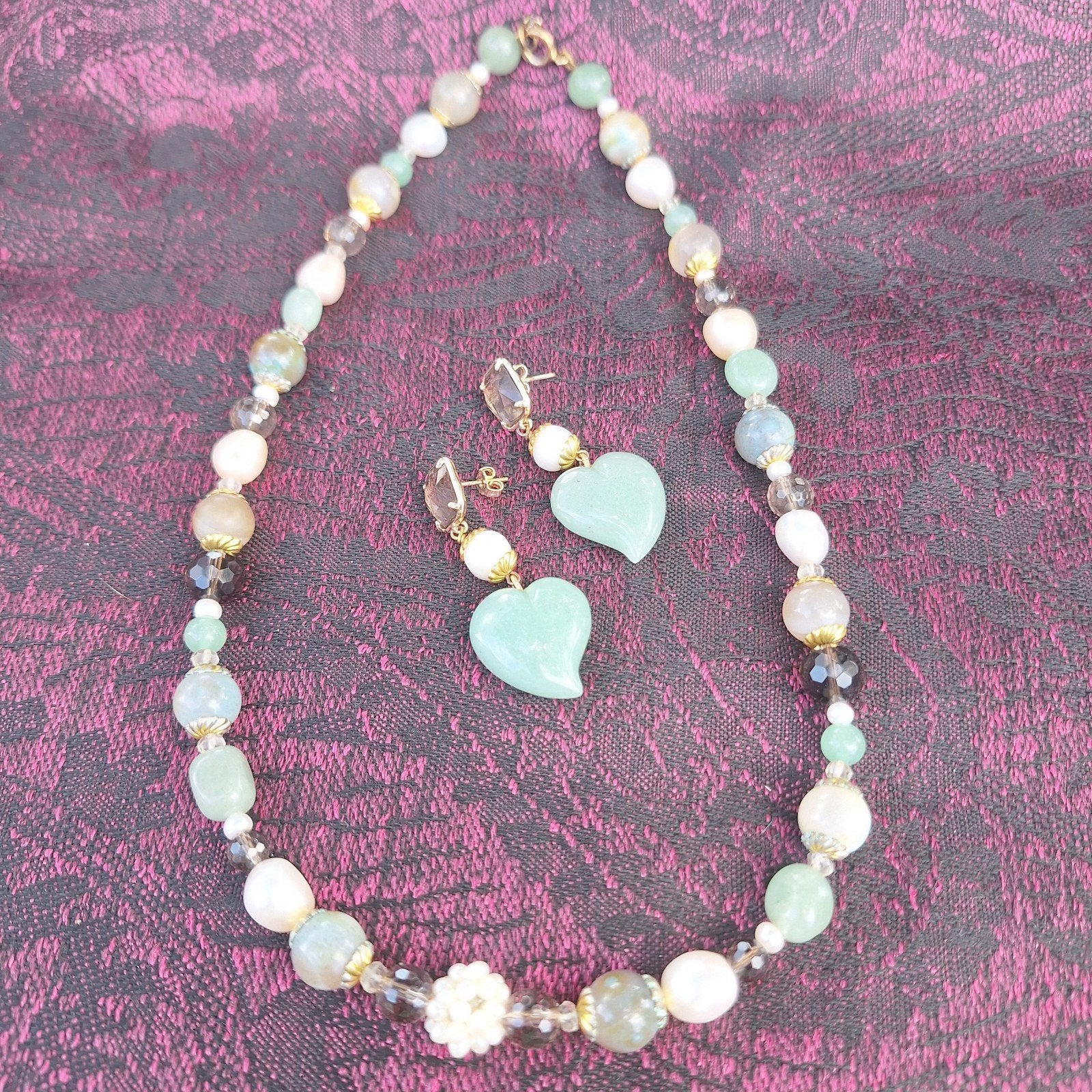 Prachtige set, ketting met bijpassende oorbellen., Sieraden, Tassen en Uiterlijk, Kettingen, Verzenden, Zo goed als nieuw, Groen
