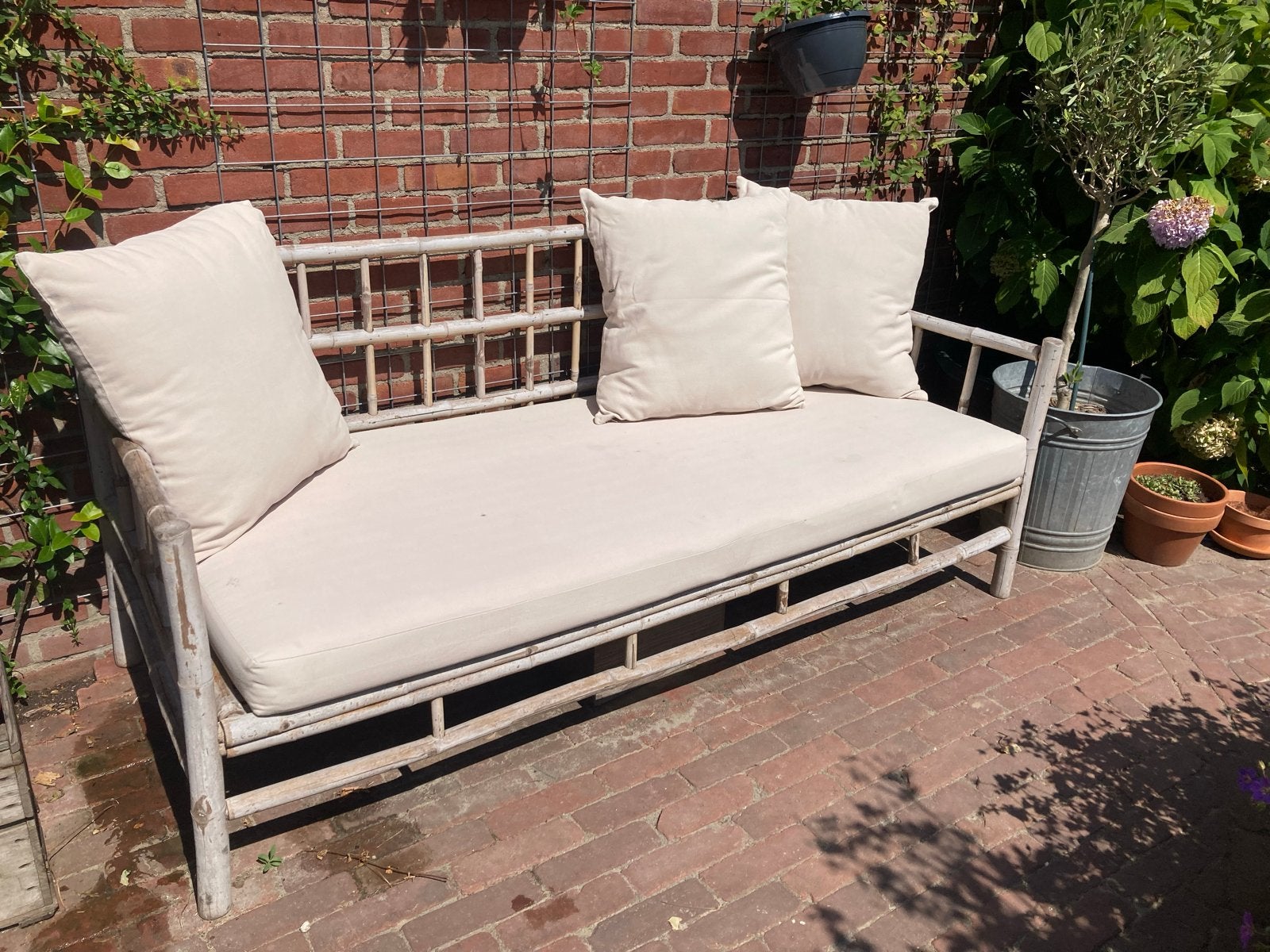 Bamboe loungeset/tuinset, Ophalen, Overige materialen, Gebruikt, 3 zitplaatsen