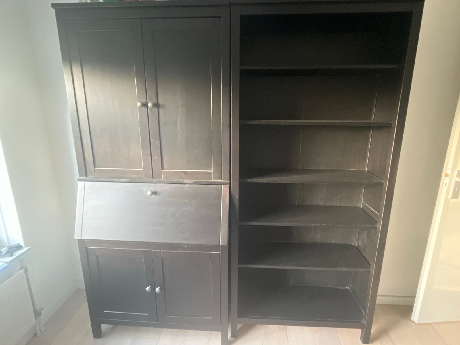 Donkerbruine secretaire met boekenkast, Ophalen, Gebruikt, 100 tot 150 cm, Met lade(s)