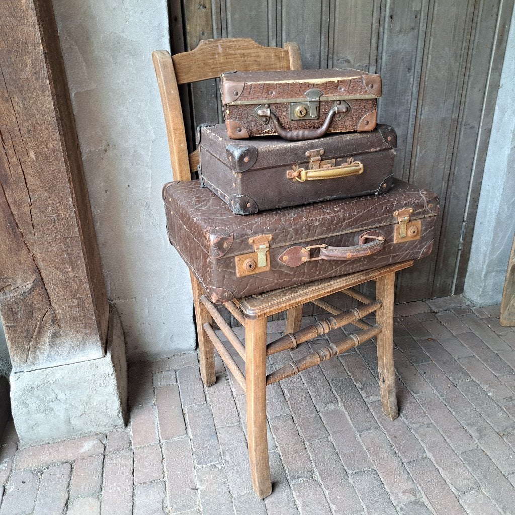 Klein brocante oud koffertje koffer 28x21x10cm *Etage3*, Gebruikt, ., Ophalen of Verzenden, .