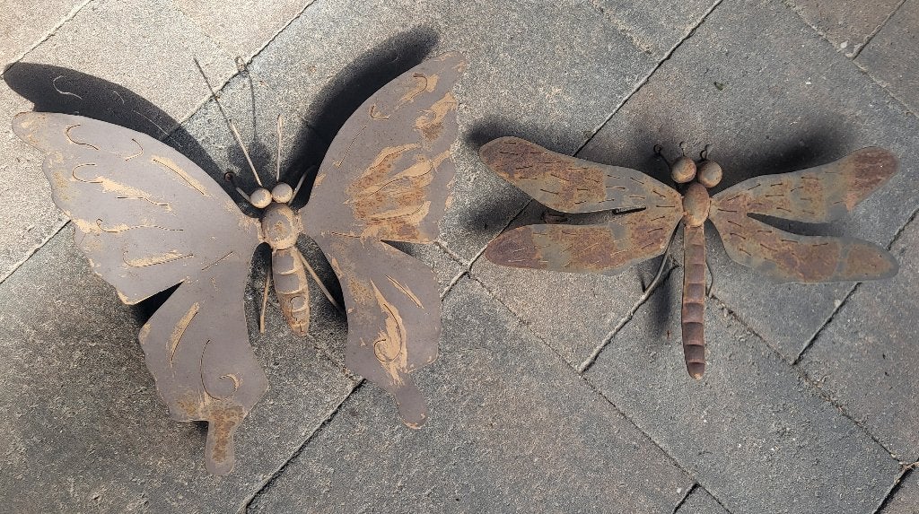 2 leuke tuinwand decoraties metalen vlinder en libelle, Verzenden