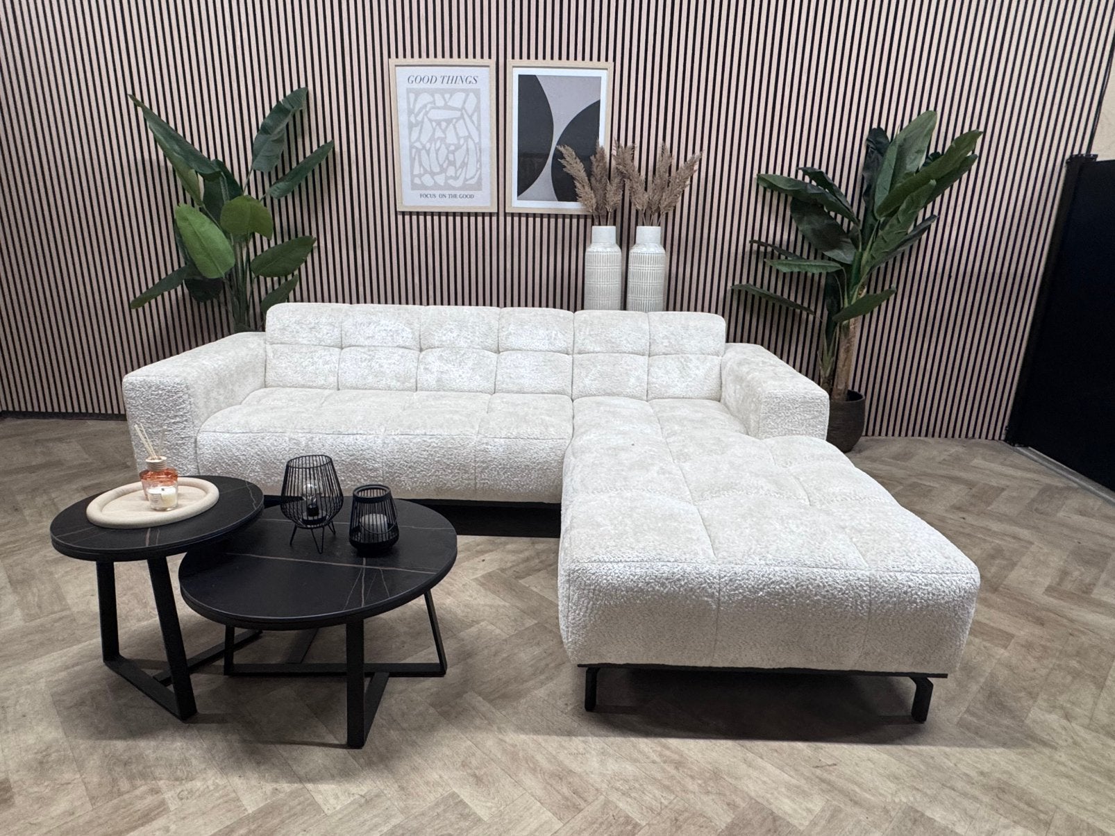 SHOWMODEL | Luxe Teddy Stof Hoekbank - Crème - 265 x 195
