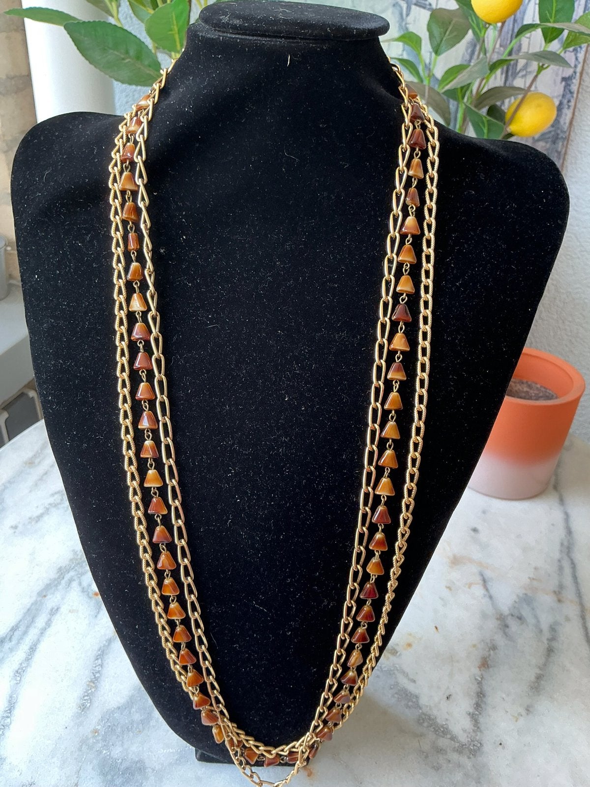 Vintage ketting,brocante ketting,goudkleurige ketting,zilver, Verzenden, Gebruikt