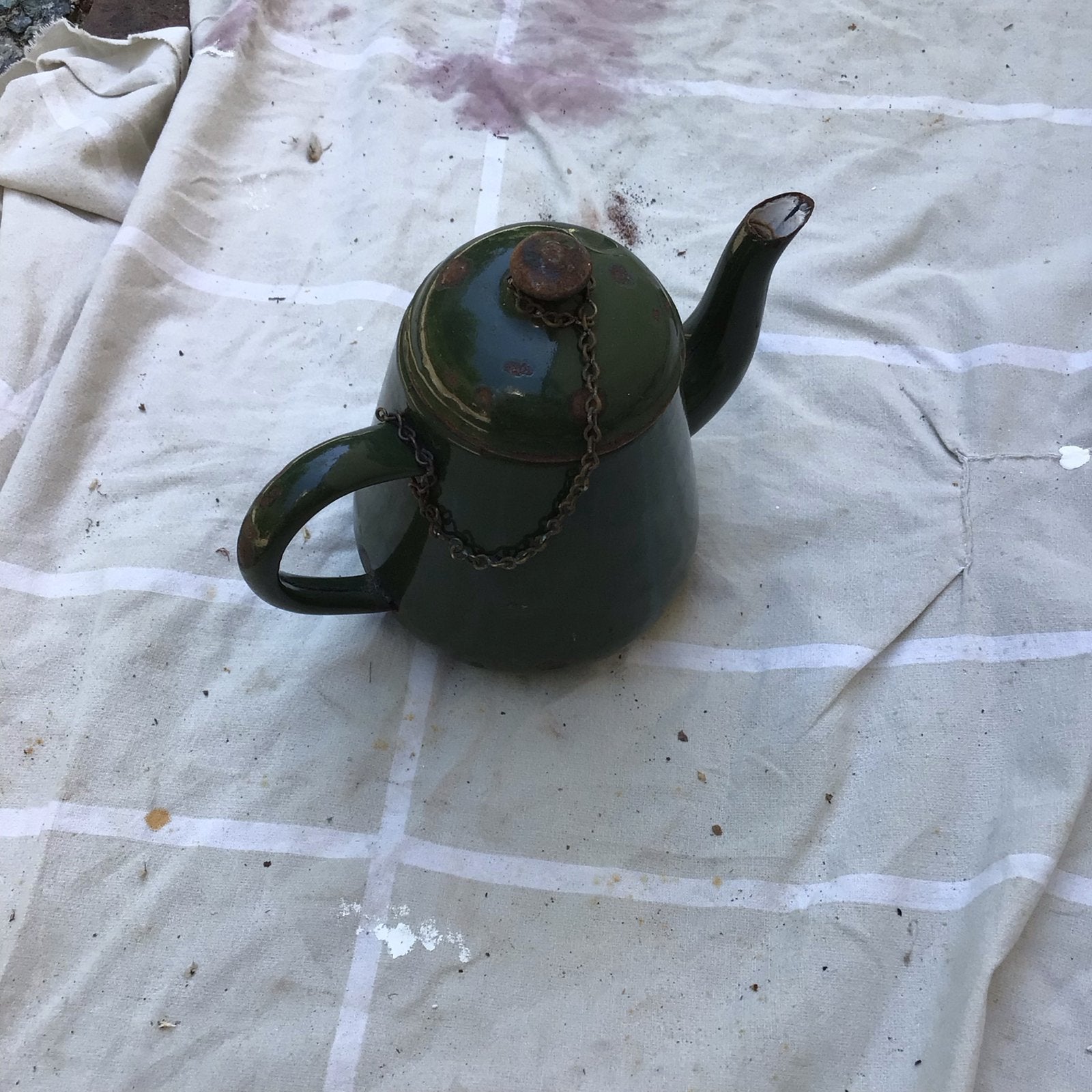 Vintage Groene Emaille Koffiepot - Antieke Theepot, Ophalen of Verzenden