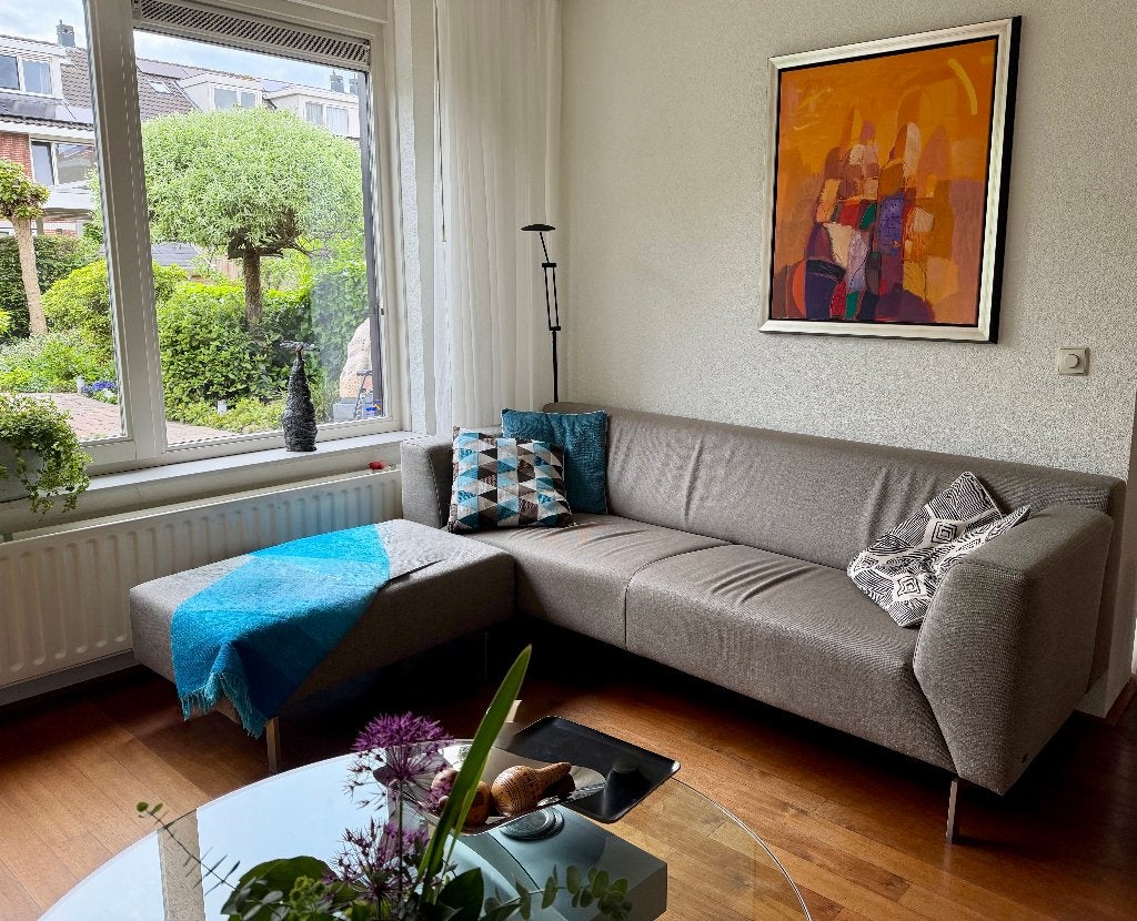 Mooie taupe Rolf Benz bank Linea te koop (215cm) met hocker, Ophalen, Gebruikt, Driepersoons, 75 tot 100 cm