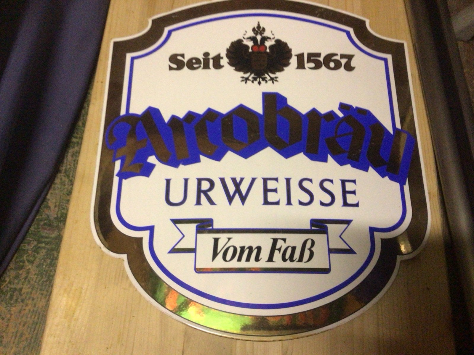 ArcoBräu Urweisse Vom Faß Reclamebord, Verzamelen, Ophalen of Verzenden, Gebruikt, Reclamebord, Plaat of Schild, Overige merken