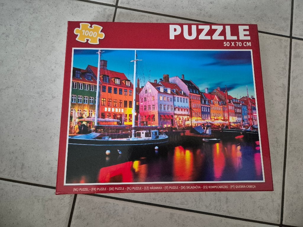 Puzzel Nyhavn in Kopenhagen Denemarken – 1000 stukjes, Ophalen of Verzenden, 500 t/m 1500 stukjes, Zo goed als nieuw, Legpuzzel