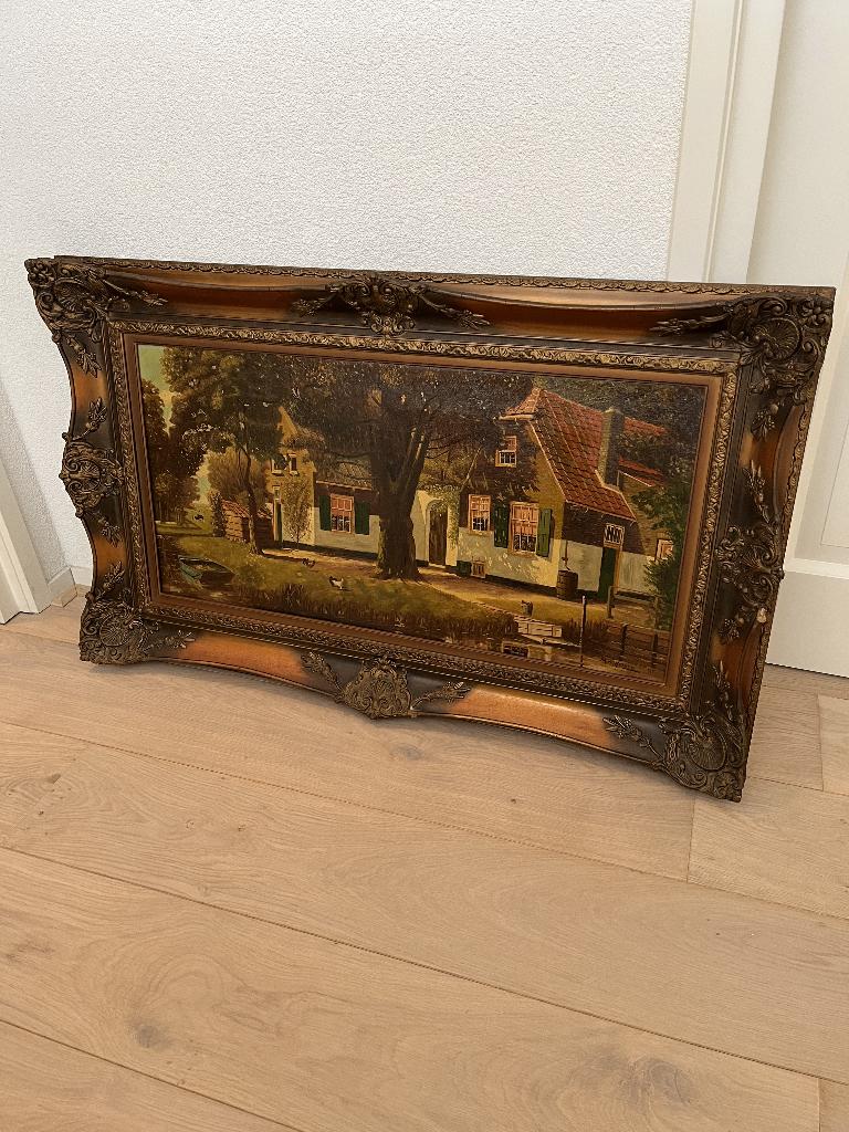 Landelijk olieverfschilderij met sierlijst, gesign. Verbeek, Antiek en Kunst, Ophalen
