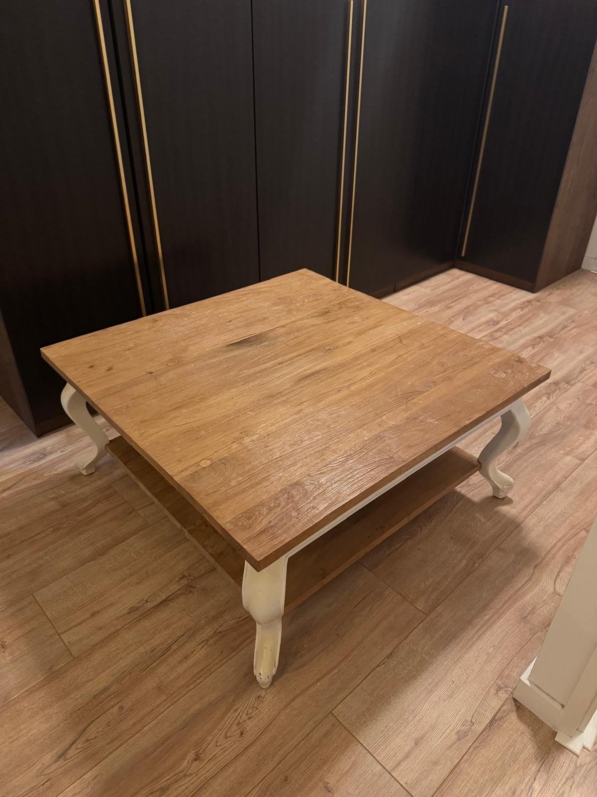 Riviera Maison houten salontafel met tijdschriftenmand, Ophalen, Gebruikt, Vierkant, 50 tot 100 cm